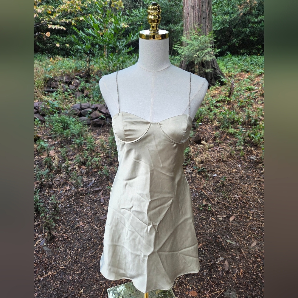 Zara Jewl Strap Cream Satin Mini Dress‎ Size Small